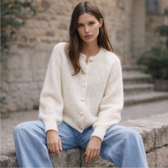 Sezane Sweaters - Sezane Emile Cardigan Women's XS Ecru Alpaca Knit Button Front Cozy Classic Chic